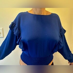 Takara Long Sleeve Ruffle Top Royal Blue Women’s Small
